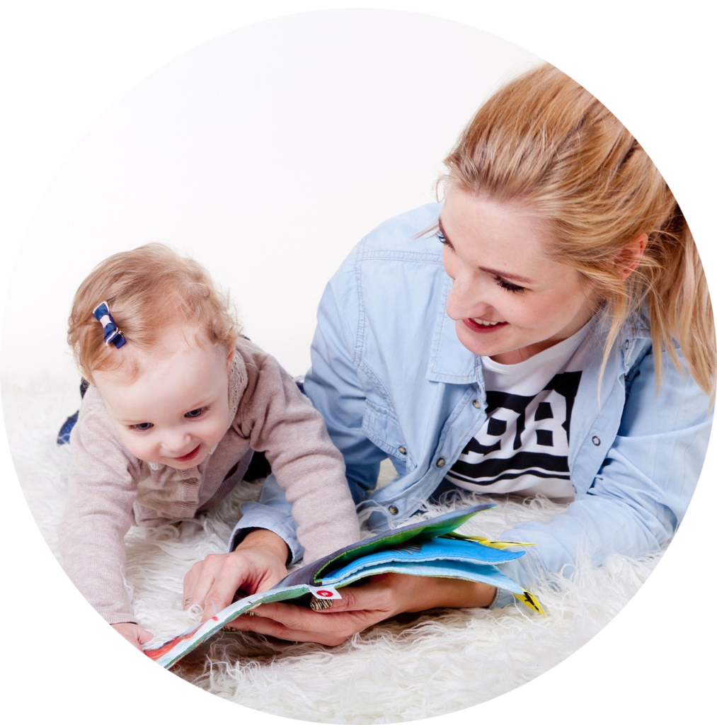 Daycare teacher reading to a child